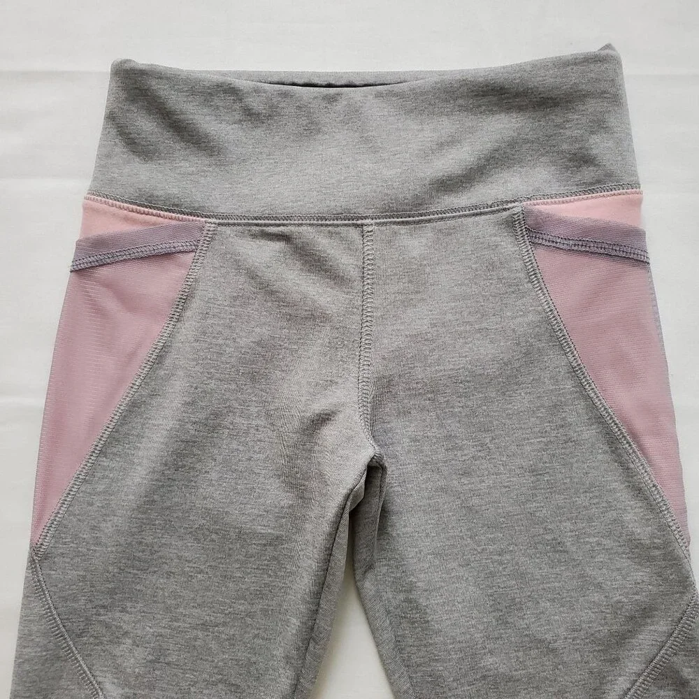 Justice Active Kids Yoga Pink Gray Color Mesh Block Leggings Size 8